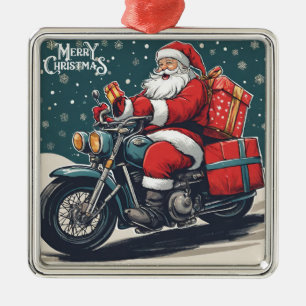 Vrolijk kerstfeest Vintage Santa op Motorcycle Metalen Ornament