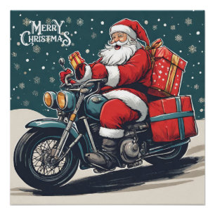 Vrolijk kerstfeest Vintage Santa op Motorcycle Perfect Poster