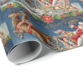 Vrolijk Kerstfeest Vintage Sinterklaas op Sleigh Cadeaupapier (Rol Hoek)