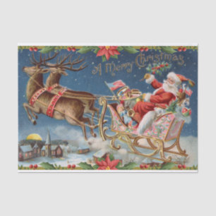 Vrolijk Kerstfeest Vintage Sinterklaas op Sleigh Tissuepapier