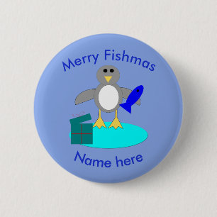 Vrolijk kerstfeest Vist Penguin Custom Button
