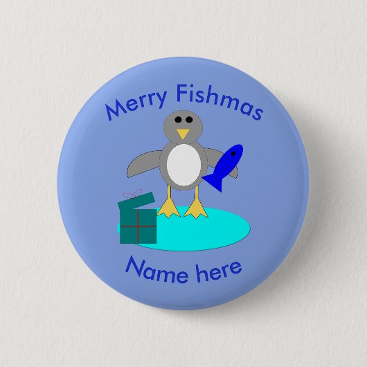 Vrolijk kerstfeest Vist Penguin Custom Button (Voorkant)