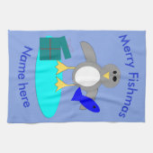 Vrolijk kerstfeest Vist Penguin Custom Towel Theedoek (Horizontaal)