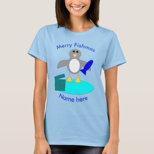 Vrolijk kerstfeest Vist Pinguïn Aangepast T Shirt (Voorkant)