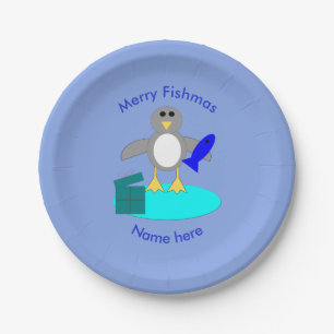 Vrolijk kerstfeest Vist Pinguïn Paper Borden Papieren Bordje