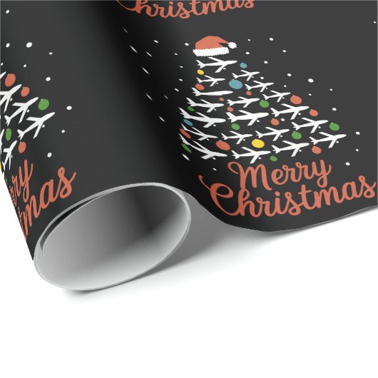 Vrolijk Kerstfeest Vliegtuigboom Vakantie Cadeaupapier (Rol Hoek)