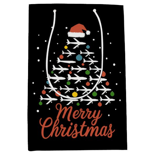 Vrolijk Kerstfeest Vliegtuigboom Vakantie Medium Cadeauzakje (Voorkant)