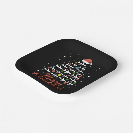 Vrolijk Kerstfeest Vliegtuigboom Vakantie Papieren Bordje (Gebogen)