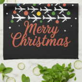 Vrolijk Kerstfeest Vliegtuigboom Vakantie Theedoek (Gevouwen)