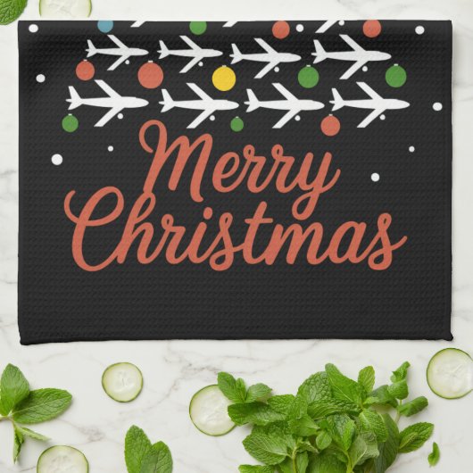 Vrolijk Kerstfeest Vliegtuigboom Vakantie Theedoek (Gevouwen)