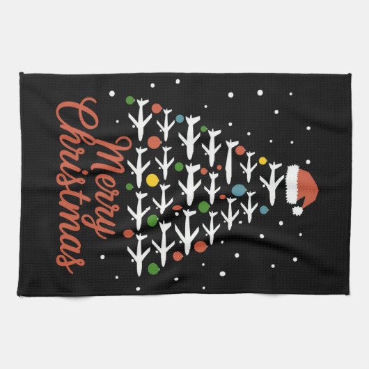 Vrolijk Kerstfeest Vliegtuigboom Vakantie Theedoek (Horizontaal)