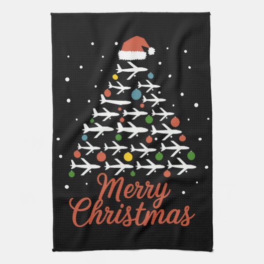 Vrolijk Kerstfeest Vliegtuigboom Vakantie Theedoek (Verticaal)