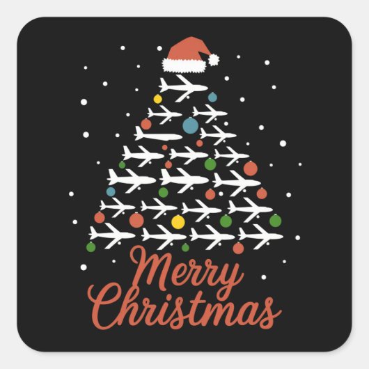 Vrolijk Kerstfeest Vliegtuigboom Vakantie Vierkante Sticker (Voorkant)