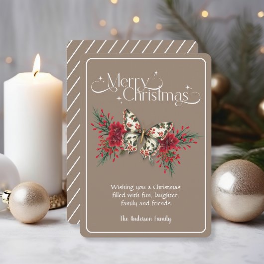 Vrolijk kerstfeest  vlinder Poinsettia Feestdagenkaart