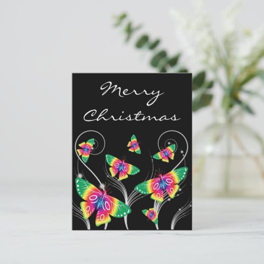 Vrolijk kerstfeest vlinders feestdagenkaart (Staand voorkant)