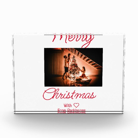 Vrolijk kerstfeest voeg familienaam foto rood eenv (Voorkant)