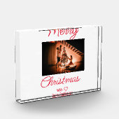 Vrolijk kerstfeest voeg familienaam foto rood eenv (Links)