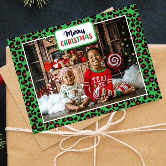 Vrolijk kerstfeest (voeg je eigen foto toe) Leopar Feestdagenkaart