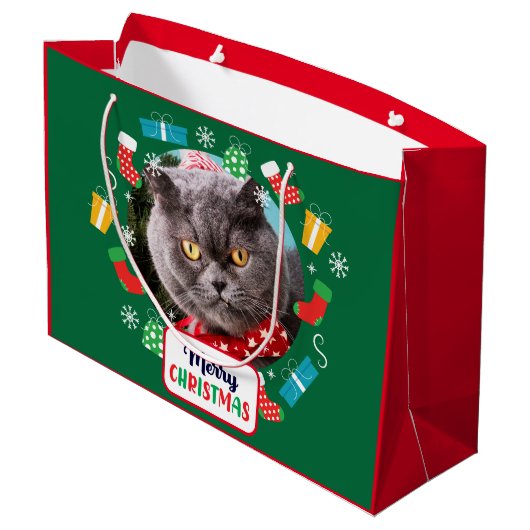 Vrolijk kerstfeest (voeg je eigen foto's toe) Gift Groot Cadeauzakje (Achterkant Gekanteld)