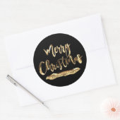 Vrolijk kerstfeest Voeg Naam of Tekst Zwart en Gou Ronde Sticker (Envelop)
