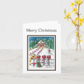 Vrolijk kerstfeest, volkskunst, kerstscène op het  kaart (Gele Bloem)