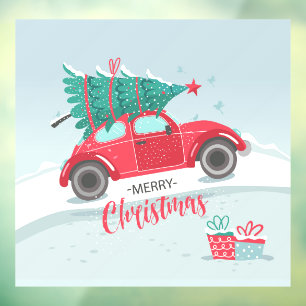 Vrolijk kerstfeest, Volkswagen en kerstboom Raamsticker