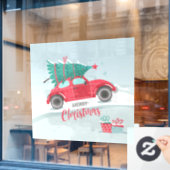 Vrolijk kerstfeest, Volkswagen en kerstboom  Raamsticker (Cafe Raam)