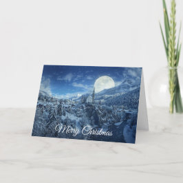 Vrolijk Kerstfeest Volle Maan Snowy Night Kaart