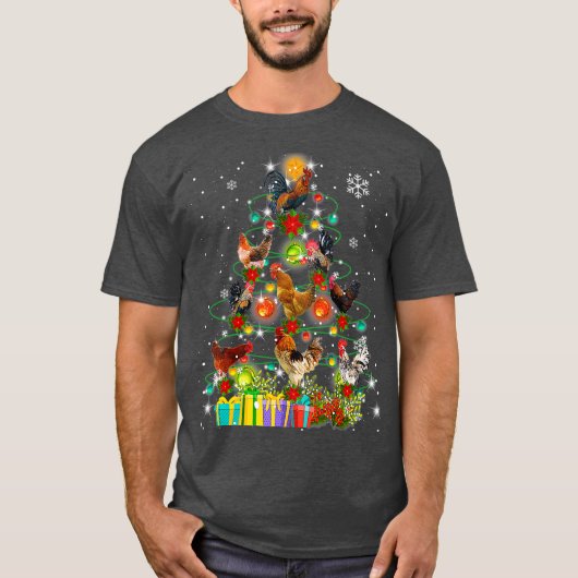 Vrolijk kerstfeest voor Chicken Tree Ugly Santa Ha T-shirt (Voorkant)