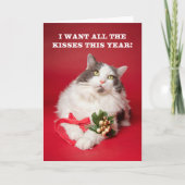 Vrolijk kerstfeest voor iedereen kat met maretak feestdagen kaart (Voorkant)