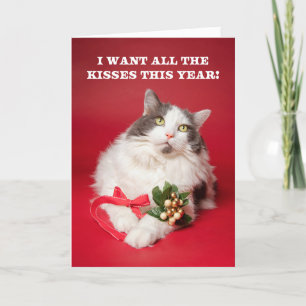 Vrolijk kerstfeest voor iedereen kat met maretak feestdagen kaart