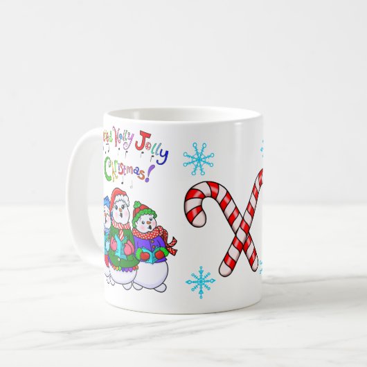 'Vrolijk kerstfeest voor je' Caroling Snowmen Mok (Voorkant links)