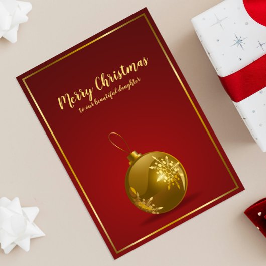 Vrolijk kerstfeest voor onze dochter gouden Orname Bedankkaart