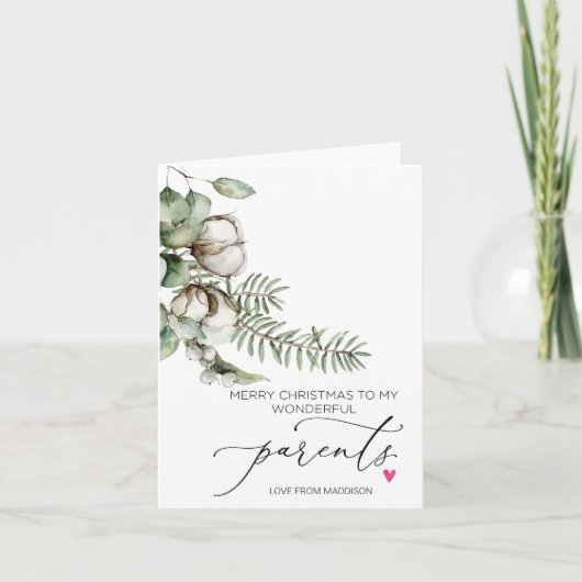 Vrolijk kerstfeest voor ouders van dochter kaart (Voorkant)