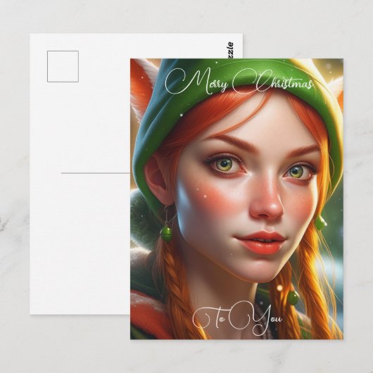 Vrolijk kerstfeest voor u | Schattige elf Briefkaart (Voorkant / Achterkant)