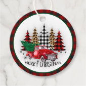 Vrolijk kerstfeest vrachtwagen en bomen bedankjes labels (Voorkant)