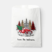 Vrolijk kerstfeest vrachtwagen en bomen bedankzakje (Voorkant)