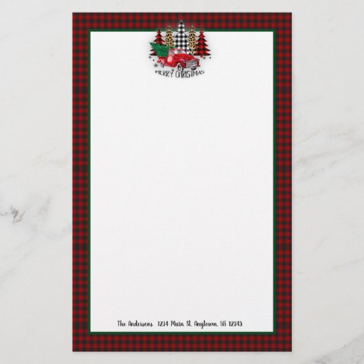 Vrolijk kerstfeest vrachtwagen en bomen briefpapier (Voorkant)