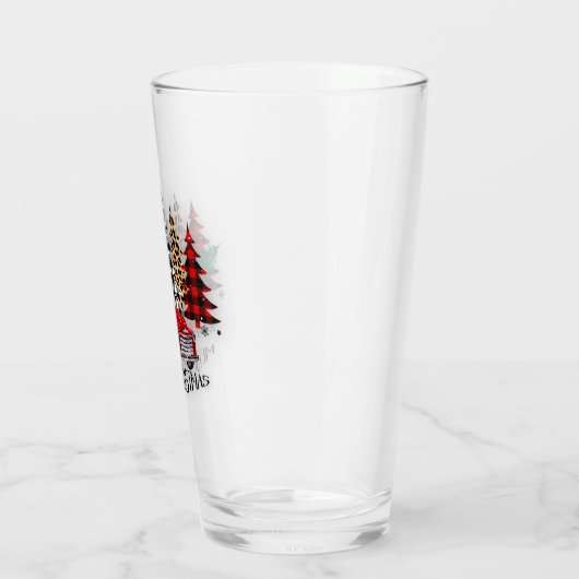 Vrolijk kerstfeest vrachtwagen en bomen glas (Links)