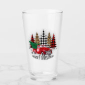 Vrolijk kerstfeest vrachtwagen en bomen glas (Voorkant)