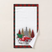 Vrolijk kerstfeest vrachtwagen en bomen handdoek (Handdoek)