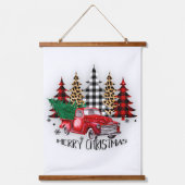 Vrolijk kerstfeest vrachtwagen en bomen hangend wandkleed (Voorkant)