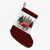 Vrolijk kerstfeest vrachtwagen en bomen kleine kerstsok (Voorkant (Hangend))