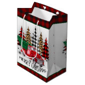 Vrolijk kerstfeest vrachtwagen en bomen medium cadeauzakje (Voorkant Gekanteld)