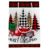 Vrolijk kerstfeest vrachtwagen en bomen medium cadeauzakje (Achterkant)