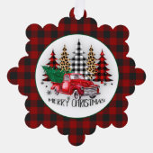 Vrolijk kerstfeest vrachtwagen en bomen ornament kaart (Voorkant)