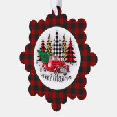 Vrolijk kerstfeest vrachtwagen en bomen ornament kaart (Links)