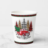 Vrolijk kerstfeest vrachtwagen en bomen papieren bekers (Voorkant)