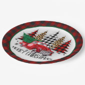 Vrolijk kerstfeest vrachtwagen en bomen papieren bordje (Gekanteld)