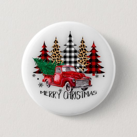 Vrolijk kerstfeest vrachtwagen en bomen ronde button 5,7 cm (Voorkant)